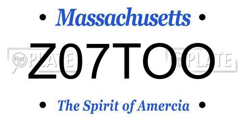 Z07TOO Massachusetts License Plate
