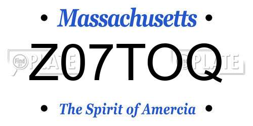 Z07TOQ Massachusetts License Plate