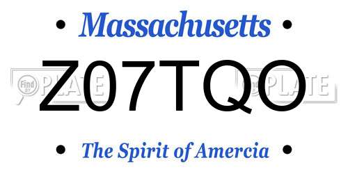 Z07TQO Massachusetts License Plate