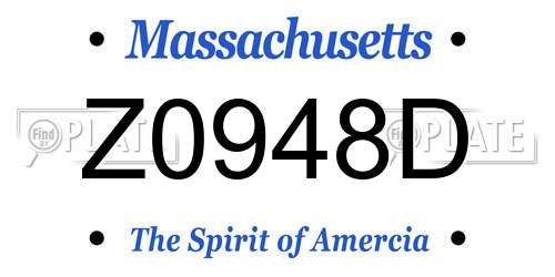 Z0948D Massachusetts License Plate