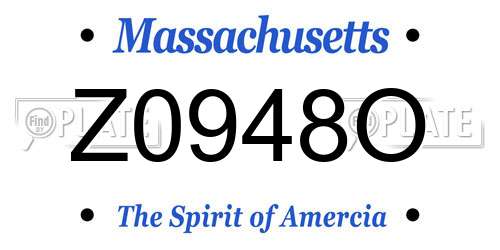 Z0948O Massachusetts License Plate