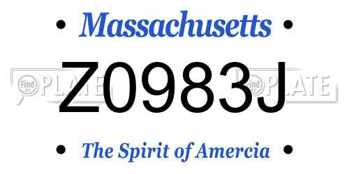 Z0983J Massachusetts License Plate