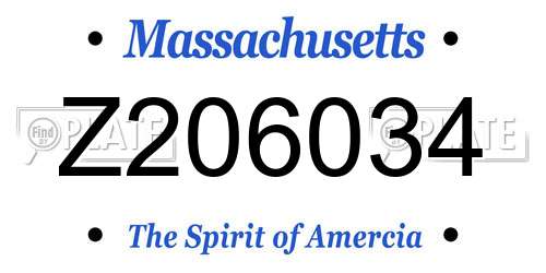 Z206034 Massachusetts License Plate