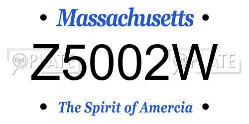 Z5002W Massachusetts License Plate