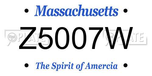 Z5007W Massachusetts License Plate