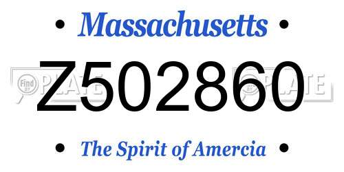 Z502860 Massachusetts License Plate