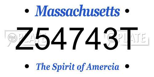 Z54743T Massachusetts License Plate