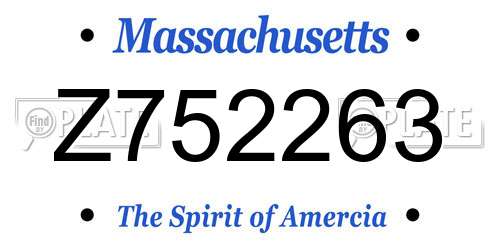 Z752263 Massachusetts License Plate