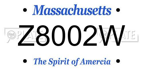 Z8002W Massachusetts License Plate