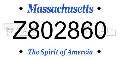 Z802860 Massachusetts License Plate