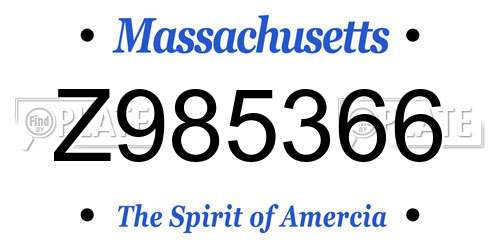 Z985366 Massachusetts License Plate