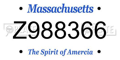 Z988366 Massachusetts License Plate