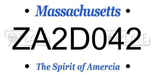 ZA2D042 Massachusetts License Plate