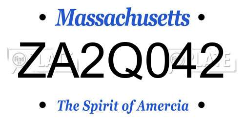 ZA2Q042 Massachusetts License Plate