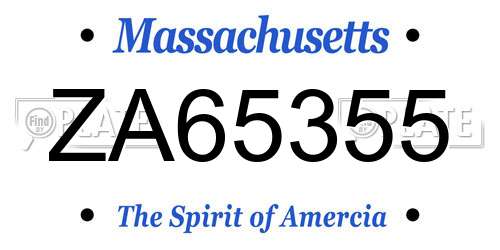 ZA65355 Massachusetts License Plate