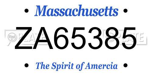ZA65385 Massachusetts License Plate