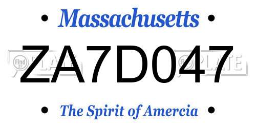 ZA7D047 Massachusetts License Plate