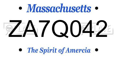 ZA7Q042 Massachusetts License Plate
