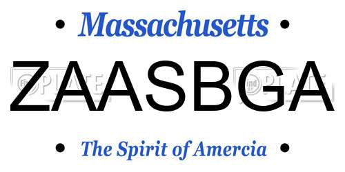 ZAASBGA Massachusetts License Plate