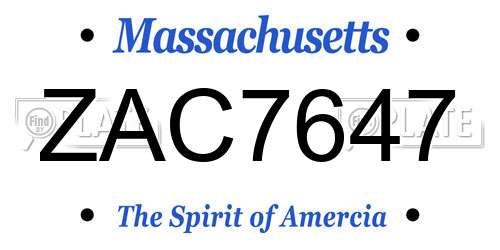 ZAC7647 Massachusetts License Plate
