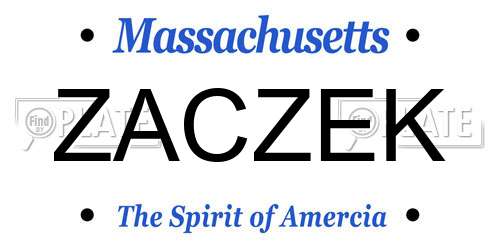 ZACZEK Massachusetts License Plate