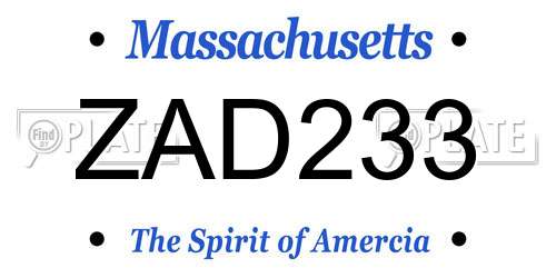 ZAD233 Massachusetts License Plate