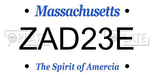 ZAD23E Massachusetts License Plate
