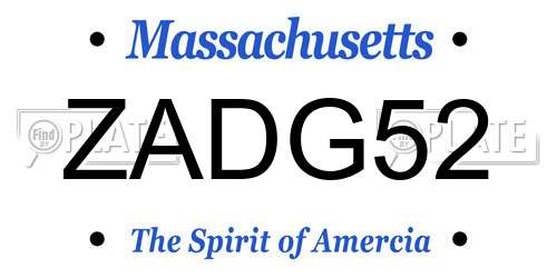 ZADG52 Massachusetts License Plate