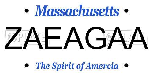 ZAEAGAA Massachusetts License Plate