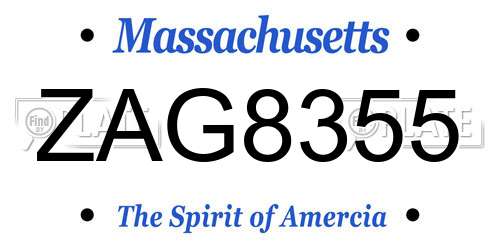 ZAG8355 Massachusetts License Plate