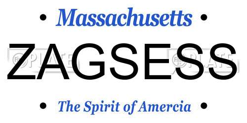 ZAGSESS Massachusetts License Plate