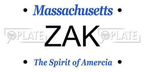 ZAK Massachusetts License Plate