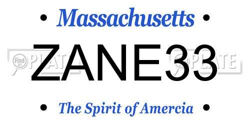 ZANE33 Massachusetts License Plate