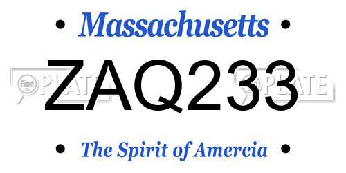 ZAQ233 Massachusetts License Plate