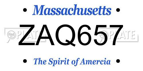 ZAQ657 Massachusetts License Plate