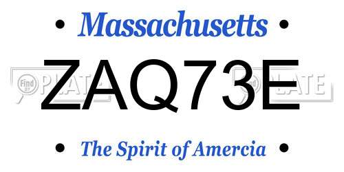 ZAQ73E Massachusetts License Plate