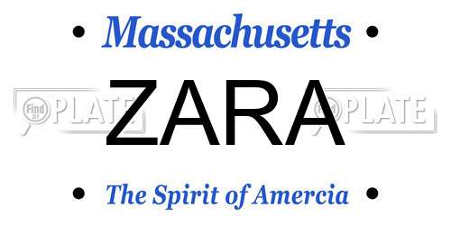 ZARA Massachusetts License Plate