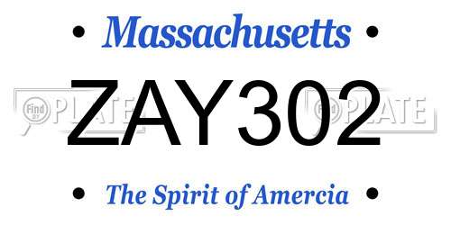 ZAY302 Massachusetts License Plate
