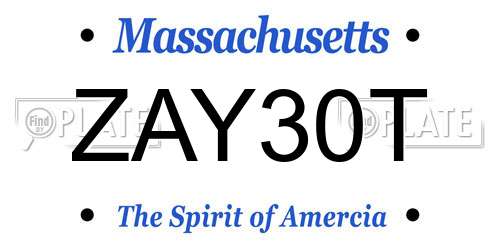 ZAY30T Massachusetts License Plate