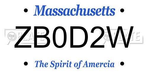 ZB0D2W Massachusetts License Plate