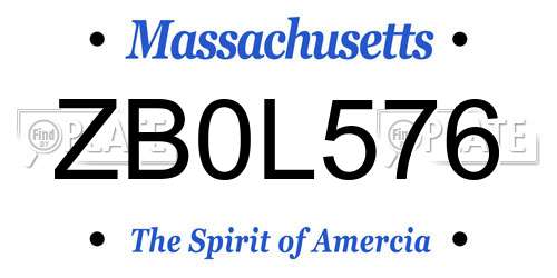ZB0L576 Massachusetts License Plate