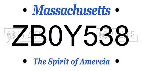 ZB0Y538 Massachusetts License Plate