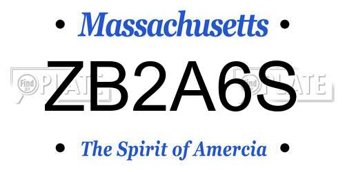 ZB2A6S Massachusetts License Plate