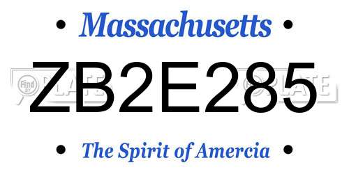 ZB2E285 Massachusetts License Plate
