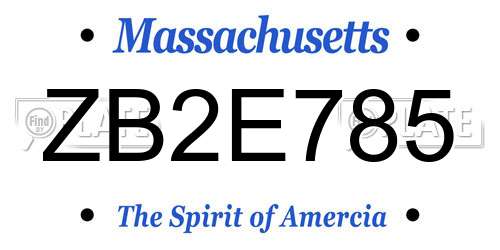 ZB2E785 Massachusetts License Plate
