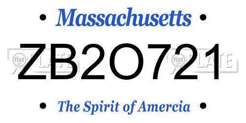 ZB2O721 Massachusetts License Plate