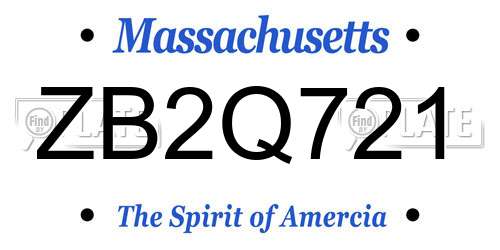 ZB2Q721 Massachusetts License Plate