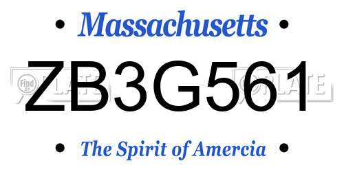 ZB3G561 Massachusetts License Plate