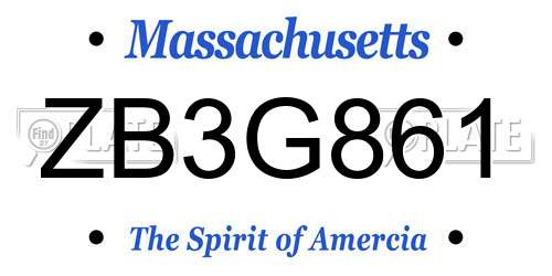 ZB3G861 Massachusetts License Plate