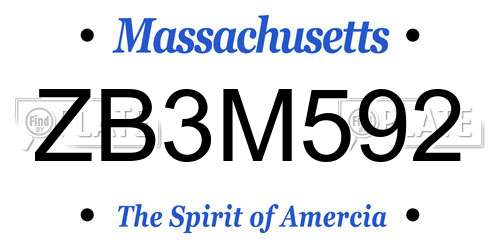 ZB3M592 Massachusetts License Plate